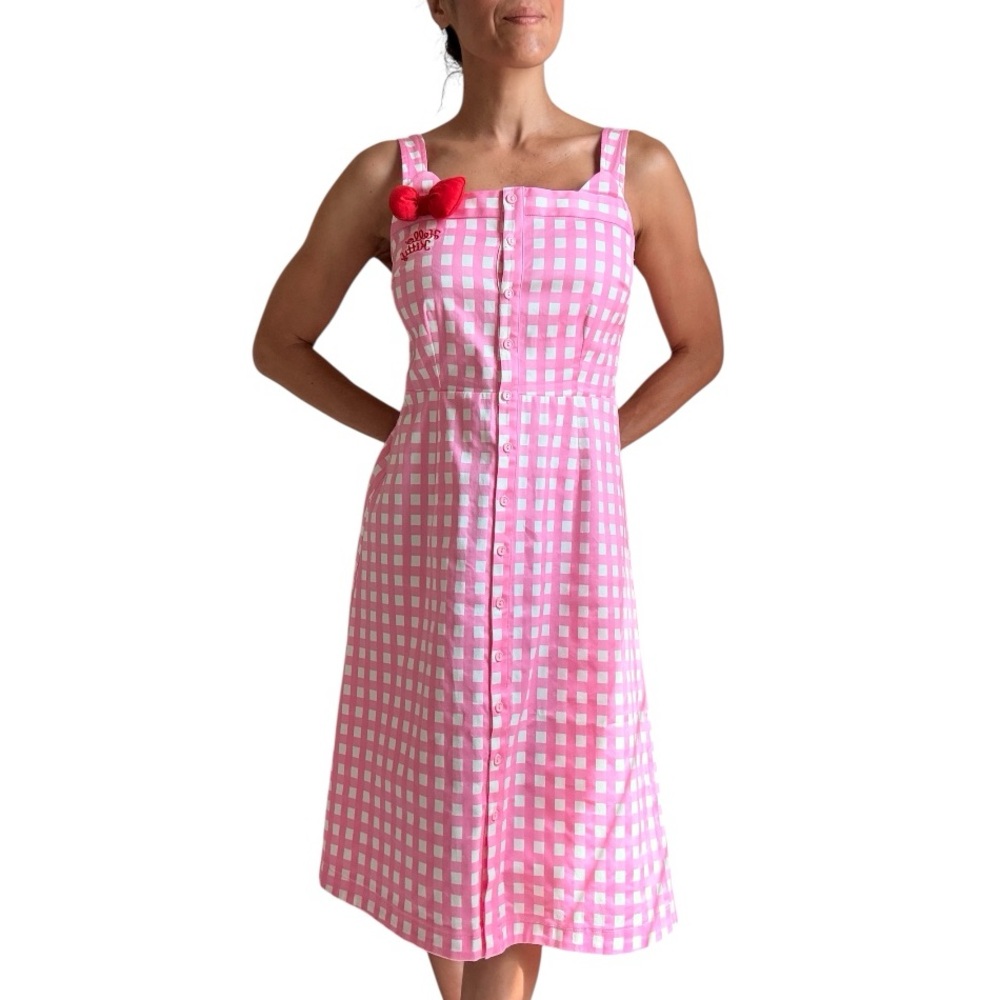 Hello Kitty Pink checkered Gingham check summer midi dress , Small